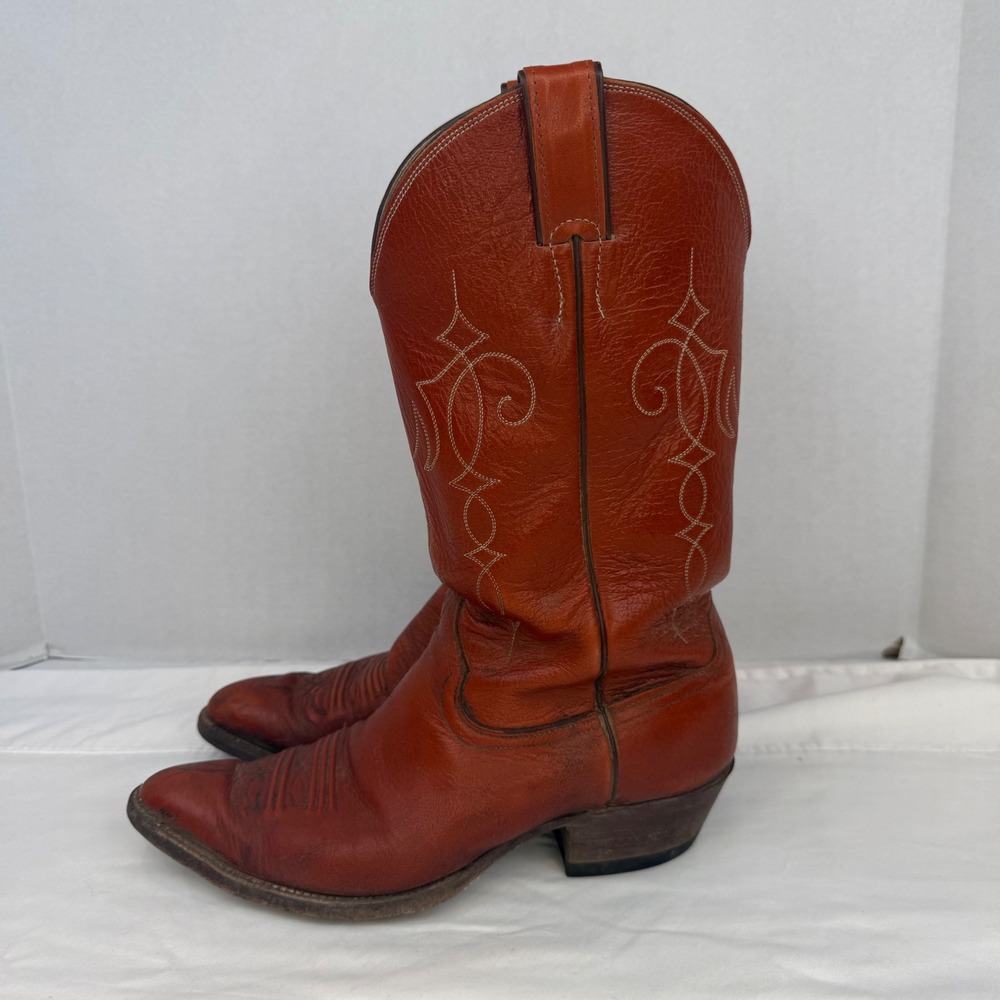 Justin Vintage Mens Cowboy Boots Reddish Brown Leather Western Pointed Toe 9D - Picture 5 of 12